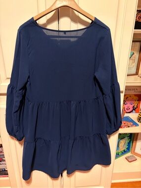 Women's Long Sleeve Tiered Dress - Navy Blue